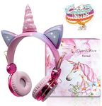 JYPS Kids Bluetooth Headphones for Girls, Wireless/Wired Unicorn Headphones Over-ear with Mic, Sparkly Rhinestone Children's Headphone with Unicorn Bracelet Gift for Birthday, Xmas（pink