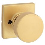 Kwikset Pismo Dummy Door Knob, Single Sided Handle for Closets, French Double Doors, and Pantry, Satin Brass, Square, Non-Turning Interior Push/Pull Door Knob, Microban Protection