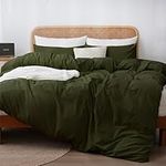 ATsense Duvet Cover King Size, 100% Washed Cotton Linen Feel Super Soft Comfortable, 3-Piece Olive Green Duvet Cover Bedding Set, Durable and Easy Care, Simple Style Farmhouse Comforter Cover