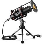 MAONO USB Computer Microphone, All in One Condenser PC Mic with Gain Knob, Zero Latency Monitoring, Metal Pop Filter and Tripod Stand for Podcasting, Streaming, Voice Over, Zoom Meeting (PM471TS)