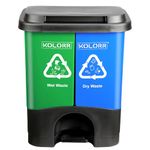 KOLORR Twin Bin 33 Liters Dustbin Dry & Wet Waste Pedal Dustbins / 2 In 1 Dustbin Trash Can/Plastic Garbage Bins with Lid for Home Kitchen - Blue & Green Colour – Large Size