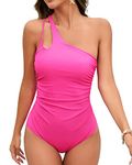 Cromi One Piece Bathing Suit for Women Tummy Control Swimsuit One Shoulder Swimwear Pink M