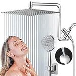 PinWin Shower Head, Upgraded Dual Rain Shower Head with Adjustable Extension Arm, 6-Setting Handheld Combo, Powerful High-Pressure Spray Against Low Pressure Water (12-Inch Showerhead Set, Chrome)