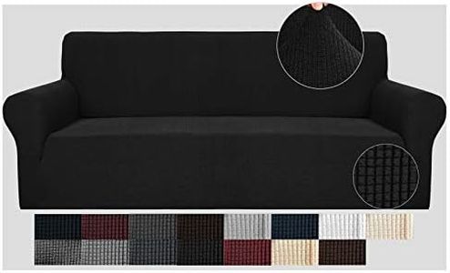 JIVINER High Stretch Couch Covers for 3 Cushion Couch 1-Piece Jacquard Elastic Sofa Slipcovers Anti Slip Sofa Cover with Elastic Bottom Furniture Protector for Kids Pets (Sofa, Black)