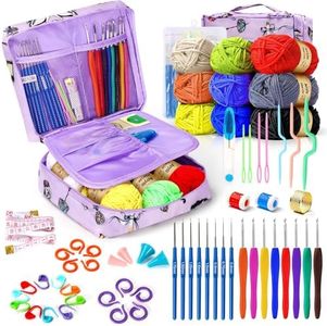 Crochet Kit, 63PCS Crochet Kit for Beginners, Comes with Crochet Hooks, Yarn, Knitting Accessories and Storage Bag, Suitable for Kids, Adults and Seniors