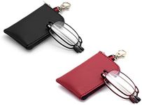 Autojouls Metal Folding Reading Glasses for Women Men, Key Chain Bag Readers Compact Easy Carry Readers Glasses (2-Pack, Black Red 1.25 x)