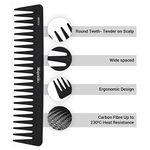 Wide Tooth Black Comb Professional Carbon Fiber Anti-Static Strength Durability Hair Comb by Majestik+