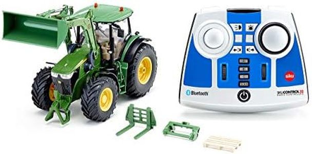 siku 6795, John Deere 7310R Tractor with Front Loader, Green, Metal/Plastic, 1:32, Remote Controlled, includes Bluetooth Remote Control and Accessories, Control via App