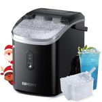 EUHOMY Nugget Ice Maker, Chewable Pellet Ice Machine with Handle, Ready in 6 Mins, 15.5kg/24H, Self-Cleaning Function, Removable Top Cover, One-Click Operation, for Kitchen,Office Stainless Steel