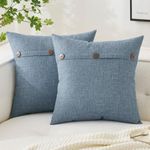 MIULEE Set of 2 Decorative Linen Throw Pillow Covers Cushion Case Triple Button Vintage Farmhouse Pillowcase for Couch Sofa Bed 18 x 18 Inch Sky Blue