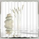 Zen Fabric Decorative Shower Curtain for Bathroom -120GSM Durable Waterproof Fabric with 12x Reinforced Grommets & Hooks, No Liner Needed 71”x71”