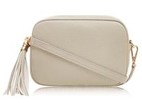 Montte Di Jinne - 100% Made in Italy - Soft Leather Leather Women's Cross Body Bag with Tassel key Ring (Cream)
