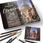 Castle Art Supplies - Urban Sketching 24 Colored Pencil Set in Tin Box, Premium Quality, Smooth Pigmented Cores, Perfect for Cityscape Art