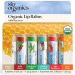 Sky Organics Organic Lip Balm Set with Beeswax and a Nourishing Blend of Plant Oils, Moisturizing Lip Balm Multipack to Lock In Moisture and Keep Lips Feeling Soft, Six Assorted Flavors, 6pk.