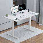 JIN OFFICE Electric Height Adjustable Desk | Sit Stand Desk with 3 Memory Presets | 80 Kg Wt. Capacity| Motorized Standing Desk (White Frame with White Table Top 1200 X 750 mm)