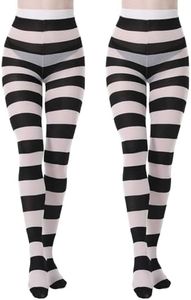 MANZI 2 Pairs Christmas Halloween Striped Tights Full Length Tights Thigh High Stocking Costume Accessory for Women Girls（Black+White）…
