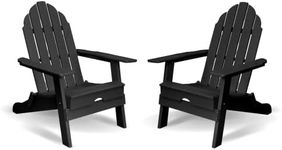 Resin TEAK Folding Adirondack Chair Set of 2, All Weather Folding Plastic Outdoor Chairs for Fire Pit, Campfire, Patio, Porch, Comfortable Seat for Long Relaxation, Up to 300 lb Capacity - Black