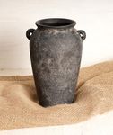 Black Vase, Boho Terracotta Large Vintage Vase, Rustic 10inch Decorative Vases for Flowers, Farmhouse Distressed Ceramic, Stone Pottery, Unique Textured Stoneware Mantel Decoration.
