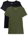 Amazon Essentials Women's 2-Pack Slim-Fit Short-Sleeve Crewneck T-Shirt, Dark Olive/Black, Medium