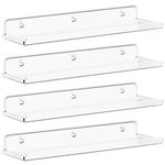 Lifewit Floating Shelves Wall Mounted, 4 Pack 15" Clear Acrylic Wall Storage Kids Bookshelf Display Ledge Holder Decor for Book/Magazine/Photo/Makeup/Figures in Bathroom, Living Room, Bedroom, Kitchen