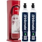 Drinkmate OmniFizz Sparkling Water and Soda Maker, Carbonates Any Drink, Bubble Up Bundle - Includes Two 60L CO2 Cylinders, One Carbonation Bottle, and Fizz Infuser - Royal Red