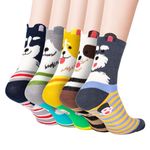 MagicQCraft 5 Pairs Women Socks for Size 4-8 Cute Dog Patterns Animal Themed Cotton Crew Socks Christmas Gifts for Women