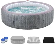 BTMWAY 82" Inflatable Hot Tub,4-6 People,Portable Ourdoor Spa with 130 Soothing Bubble Jets,Insulated Cover and 2 Replaceable Filters,Smart Heating up to 104°F,110-120V Input