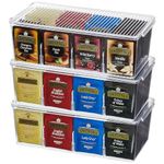 Lifewit Tea Bag Organiser, Teabag Storage Box, Coffee Bag Holder for Kitchen Cabinets, Countertops, Pantry, Coffee Pods, Sugar Packets, Condiments, 3 Pack Plastic Stackable Divided Container