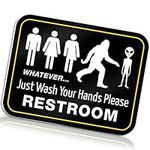 Funny Bathroom Sign for Restroom by Bigtime Signs | 11.5" x 8.75" Rigid PVC | All Gender Bigfoot & Alien Wash Your Hands Please - Bathroom Decor and Bathroom Signs, Funny Bathroom Signs