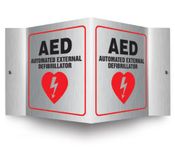 Accuform PSM300 Projection Sign 3D, Legend"AED AUTOMATED External DEFIBRILLATOR", 6" x 5" Panel, 0.025" Thick Brushed Aluminum, Red/Black on Brushed Aluminum