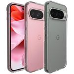 RIGGEAR Shockproof Clear Hybrid Armor Back Cover Case Compatible with Google Pixel 9 / Pixel 9 Pro (Clear PC + Clear TPU Bumper)