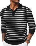 COOFANDY Men Polo Sweater Long Sleeve Waffle Knit Shirt Casual Lightweight Collared Stripe Pullover Sweater