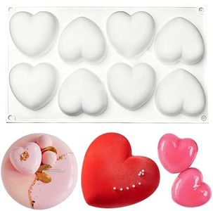 3D Silicone Molds for Chocolate, 8 Cavities Mousse Cake Mold 3D Love Heart Shape Silicone Dessert Bakeware Moulds for Chocolate, Mini Bundt Cake, Dessert, Pastry, Brownie Jelly Fondant