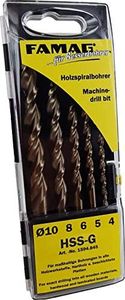 FAMAG 1594845 5pcs HSS-Ground Brad Point Drill Bit Set in Plastic Case