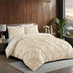 Wellkip® Pinch Pleated Duvet Cover Set 1000TC 100% Cotton Premium 3-Pieces 1-Duvet Cover & 2-Pillow Cover Luxury Look Home and Hotel Zipper & 8-Tie Closure (Ivory, Queen_90 X 90 Inch)