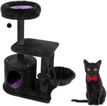 KAMABOKO Gothic Cat Tree, 36.5in Black Cat Tower with Coffin Bed, Big Tall Cat Condo with Sisal Scratching Posts, Scratching Ramp and Comfort Basket for Indoor Cats