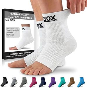 SB SOX Plantar Fasciitis Compression Socks – Arch Support Sleeve for Heel Pain Relief, Achilles Tendonitis & Foot Pain – Toeless Ankle Compression, All-Day Comfort (Solid White, Medium)