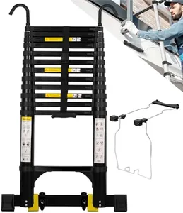 Wolec Telescoping Ladder&Ladder Stabilizer, 20.3 FT Aluminum Portable Extension Ladder w/Hooks, Stabilizers& Wheels, Heavy Duty 330lbs Max Capacity -Black