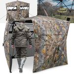 TYRSEN Hunting Blind 360°See Through Ground Blind Full Open Door Deer Blind Camouflage 2-3Person Deer Blind with Silent Sliding Windows, Portable Hunting Tent for Deer Hunting