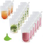 15pcs Clear Drink Pouches for Festivals with Funnel and Stickers, Leak Proof Alcohol Juice Liquid Pouches Bags, Beverage Bags Festival Essentials, Plastic Hip Flask for Parties, Picnic, Travel, Sports