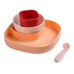 Luvlap Luv Lap 4 Piece Baby Tableware Meal Set, Plate, Bowl, Tumbler and Spoon for Kids Or Infants, Attractive Colours, Non Toxic, Bpa Free Baby Utensil (Peach & Red) - Glass, Floral