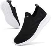 ASHION Women's Walking Shoes Slip On Sneakers Lightweight Breathable Comfy Foam Cushion Flats for Work Gym Trainer Workout Fitness Hiking Black White EU 38