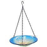 WUFEILY Hanging birdbath, Outdoor Glass birdbath, Bird Feeder with Blue-Orange Texture Pattern for Garden Patio Decoration