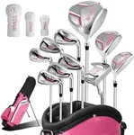 Golf Clubs for Women Right Handed Complete 14-Piece Set with Driver Fairway Hybrid Irons Putter Stand Bag & 3 Headcovers - Beginner Womens Golf Set Pink