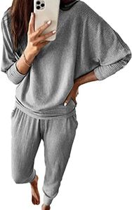 PRETTYGARDEN Women's Fall Fashion Outfits 2 Piece Sweatsuit Solid Color Long Sleeve Pullover Long Pants Lounge Set (Grey,X-Large)