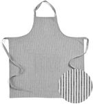 Solino Home 100% Pure Linen Apron for Women & Men - Black and White Stripe Full Midi Bib Apron, Adjustable Neck Strap with Center Pockets for Kitchen, Chef - Handcrafted from European Flax