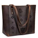 Kattee Women Genuine Leather Tote Bags Shoulder Purses Vintage Handbags Top Handle Work Bags Thick Full Grain (Dark Brown)