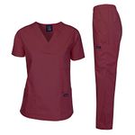 Dagacci Medical Uniform Woman and Man Scrub Set Unisex Medical Scrub Top and Pant, BURGUNDY, M