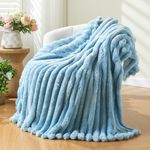 NEWCOSPLAY Super Soft Throw Blanket Blue Premium Silky Flannel Fleece 3D Ribbed Jacquard Lightweight Bed Blanket All Season Use (Blue Ribbed, Throw(50"x60"))