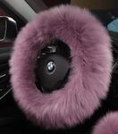 Andalus Luxurious Australian Sheepskin Long Wool fuzzy steering wheel cover, Anti-Slip 15 Inch fluffy steering wheel cover Offers Plush Feel, Eco-Friendly sheepskin steering wheel Cover (Pansy Purple)